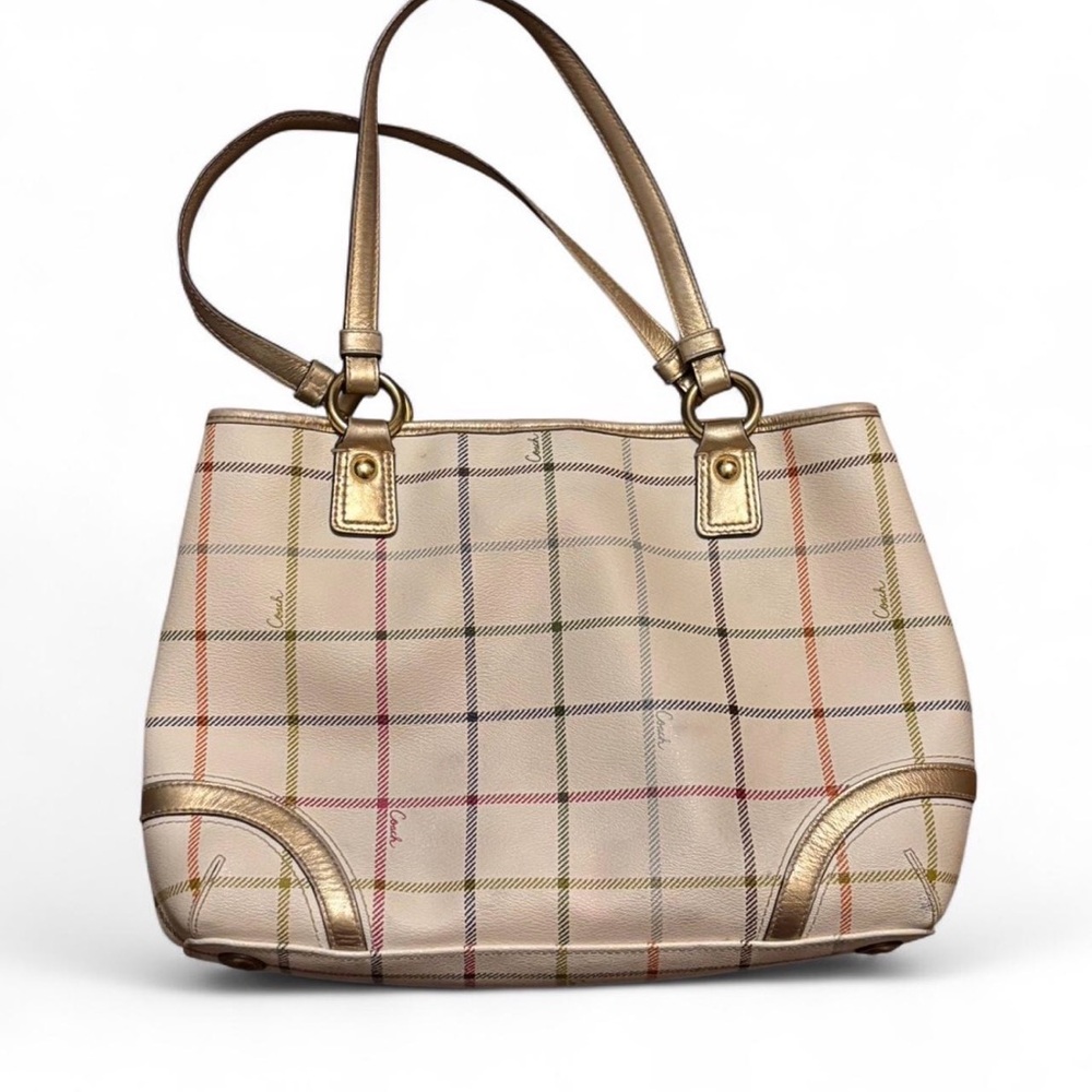 Coach Checkered Shoulder Bag - Gold and Multicolor - Picture 2 of 7